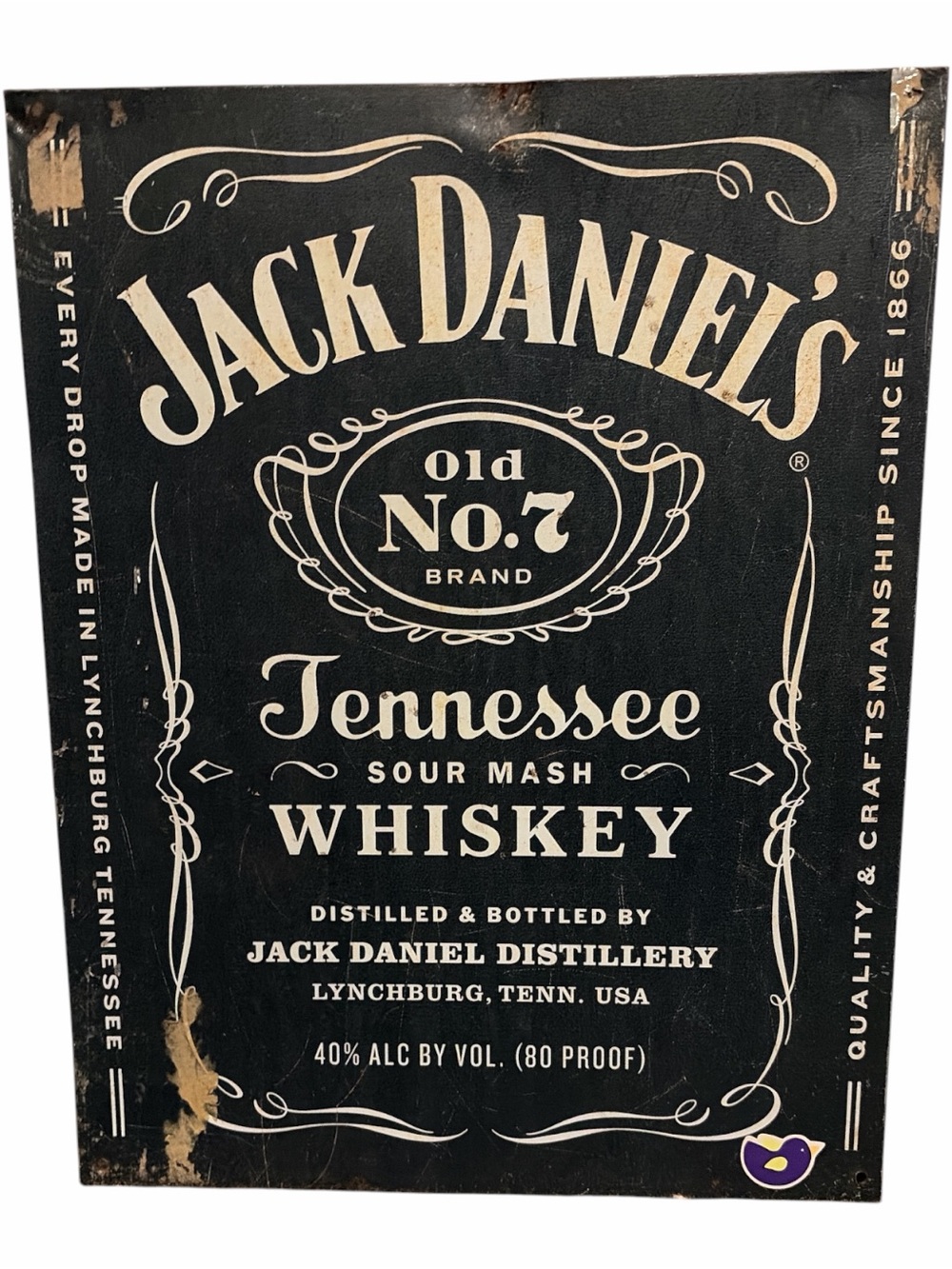 Jack Daniels Black and Cream Tennessee Whiskey Metal Sign